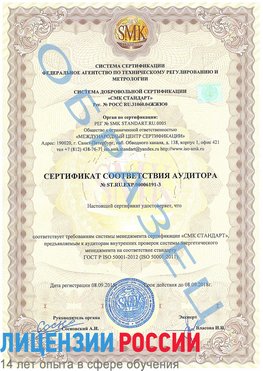 Образец сертификата соответствия аудитора №ST.RU.EXP.00006191-3 Новосибирск Сертификат ISO 50001